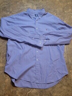 Ralph Lauren Dress Shirt Mens 17.5-36/37 XL Purple Long Sleeve Stripe Flesh Pony